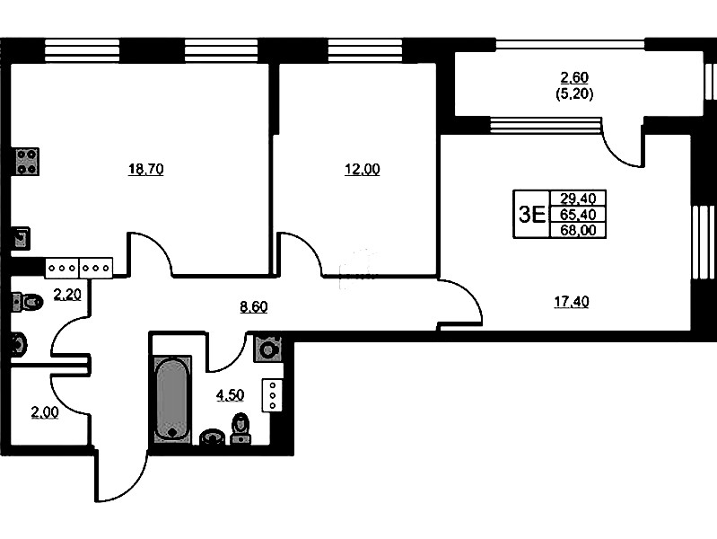 2-комнатная квартира 68 м², 3/13 эт., ЖК «Тайм Сквер»